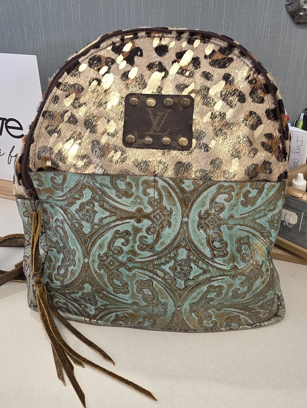 Keep It Gypsy Upcycled Hair On Hide, Tooled Leather, Medium Sized Backpack